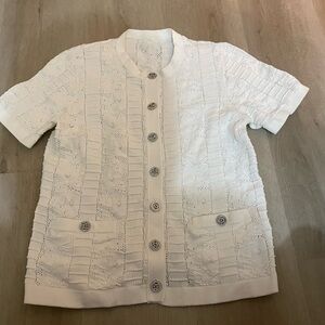 Chanel White Short Sleeve Cardigan with Button Details